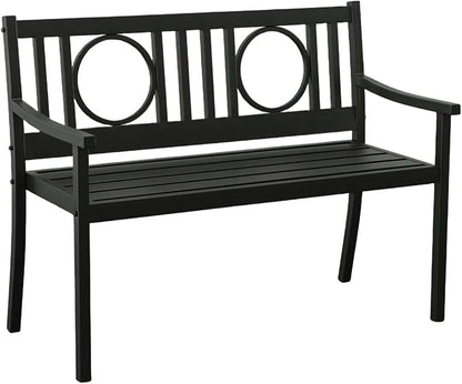 HomeRoots 45" Black Metal Geometric Back Garden Patio Bench