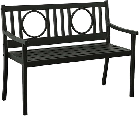 HomeRoots 45" Black Metal Geometric Back Garden Patio Bench