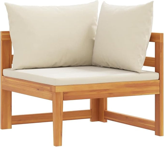 Corner Sofa with Solid Acacia Wood Frame and Plush Polyester Cushions for Outdoor Patio Garden Seating Modern Design Cream White