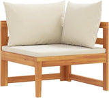 Corner Sofa Cream White Solid Acacia Wood with 4 Plush Polyester Cushions - Photo 1