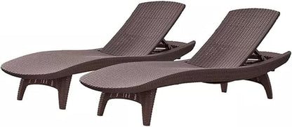 Outdoor Patio Chaise Lounge Chairs, All-Weather Wicker Rattan, Adjustable Backrest, Set of 2 (Brown)
