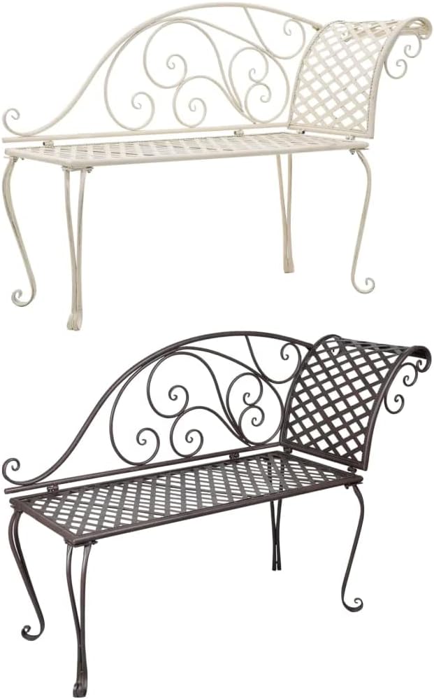 vidaXL Patio Chaise Lounge, Outdoor Chaise Lounge with Backrest, Garden Bench Lounge Chair for Beach Yard Balcony Poolside, Metal Antique White