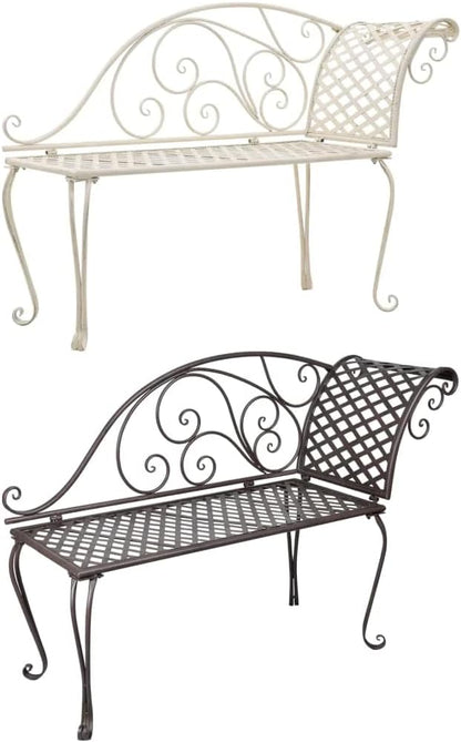 vidaXL Patio Chaise Lounge, Outdoor Chaise Lounge with Backrest, Garden Bench Lounge Chair for Beach Yard Balcony Poolside, Metal Antique White