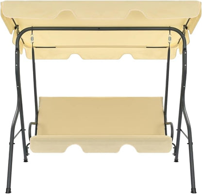 Outdoor Furniture,Accommodating 2 People,with Armrests,Outdoor Swing Bench,Roof with Sunshade,Sturdy Metal Frame,for Poolside,Yard,Garden,Deck,Garden Swing Bench Cream White 66.9"x43.3"x60.2"