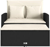 vidaXL Patio Sofa 2-Seater Garden Bench Storage Bed - PE Rattan, Black/Cream, UV-, Outdoor Lounge, 45.3"x29.5"x35.8" - Photo 8