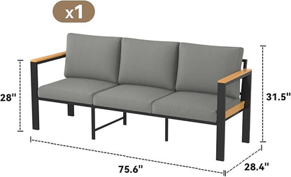 HOMREST Aluminum Patio Furniture Set, Heavy Duty Metal Outdoor Bench for 3 Person, 3-Seat All-Weather Metal Outdoor Patio Furniture with Cushions, (Dark Grey) | Metal Frame, Extra Large, Detachable Cushions