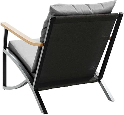 2-Pack Garden Chairs 31"x26" Outdoor Patio Seating Set, Black Powder-Coated Steel Frame & Light Gray Cushions, Weather-Resistant Fabric for Small Balcony Deck and Backyard Lounge