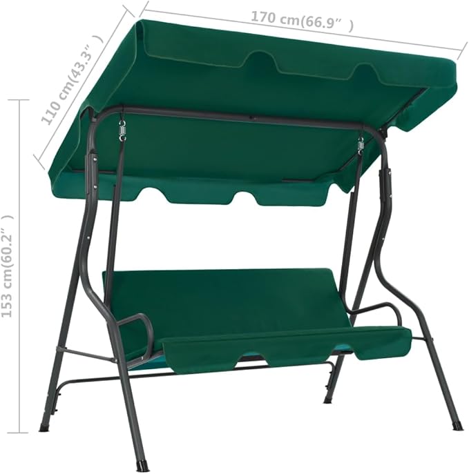 3-Seater Garden Swing Bench with Canopy, Heavy-Duty Outdoor Porch Swing Chair, Powder-Coated Steel Frame - Photo 6