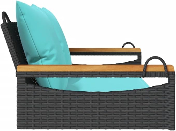 Patio Swing Bench Black and Blue for Two with Removable Cushions - Photo 6