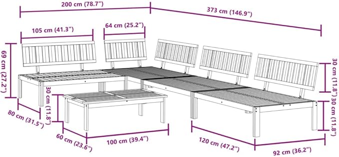 vidaXL 5 Piece Patio Pallet Sofa Set - Modular Acacia Wood Garden Furniture, Brown Light - Outdoor Lounge Set Includes 1 Table, 4 Sofas, Suitable for Patio, Deck, Garden