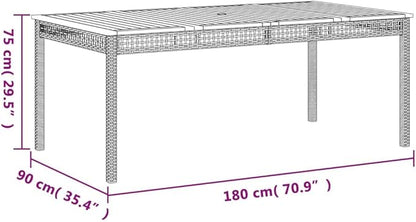 Large Rectangular Outdoor Dining Table for 6 People, Weather-Resistant Patio Garden Table with Synthetic Poly Rattan and Powder-Coated Frame, Grey and Brown