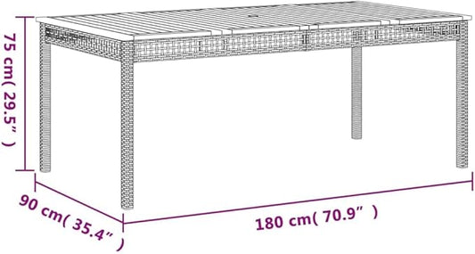 Large Rectangular Outdoor Dining Table for 6 People, Weather-Resistant Patio Garden Table with Synthetic Poly Rattan and Powder-Coated Frame, Grey and Brown