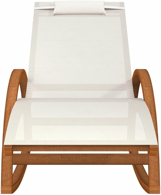 Outdoor Rocking Chair, Modern Patio Lounger with Solid Poplar Wood Frame and Breathable Textilene Fabric, Ergonomic Garden Chair for Porch, Deck, or Backyard, White