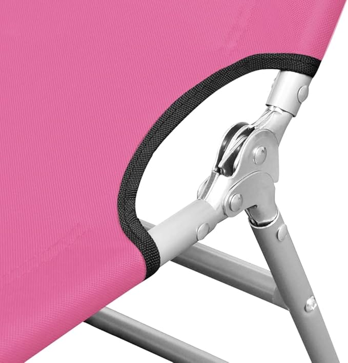 Pink Folding Sun Lounger Outdoor Chaise Lounge Chair 74.4x22.8x10.6 in Powder-Coated Steel Frame Adjustable Backrest - Photo 4