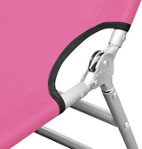 Pink Folding Sun Lounger Outdoor Chaise Lounge Chair 74.4x22.8x10.6 in Powder-Coated Steel Frame Adjustable Backrest - Photo 4