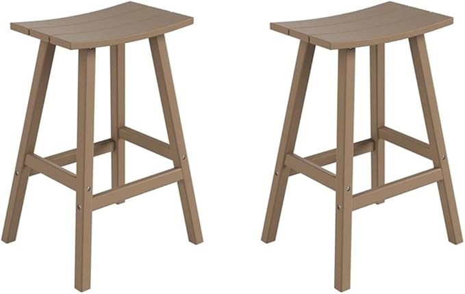 Costaelm All-Weather Bar Stools Set of 2, 29" Height Outdoor Bar Stools, Adirondack Poly Patio Bar Stool for Patio, Deck, Kitchen Counter and Garden, Weathered Wood