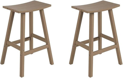 Costaelm All-Weather Bar Stools Set of 2, 29" Height Outdoor Bar Stools, Adirondack Poly Patio Bar Stool for Patio, Deck, Kitchen Counter and Garden, Weathered Wood