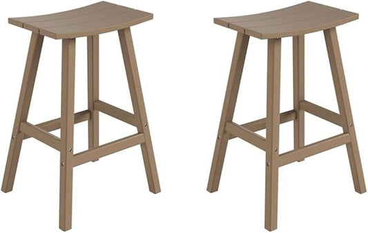 Costaelm All-Weather Bar Stools Set of 2, 29" Height Outdoor Bar Stools, Adirondack Poly Patio Bar Stool for Patio, Deck, Kitchen Counter and Garden, Weathered Wood
