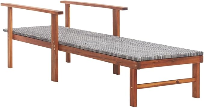 Grey PE Rattan Sunlounger, 78.7" L x 21.7" W Acacia Wood Frame Outdoor Chaise with 3-Position Adjustable Backrest - Photo 4