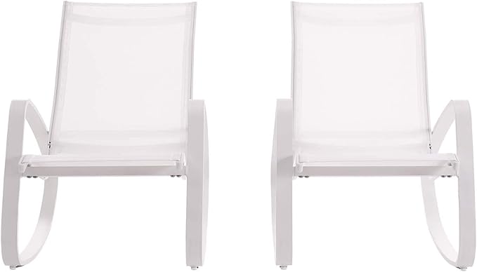 Modway EEI-3180-WHI-WHI-SET Traveler Rocking Lounge Chair Outdoor Patio Mesh Sling Set of 2, White