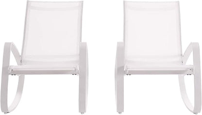 Modway EEI-3180-WHI-WHI-SET Traveler Rocking Lounge Chair Outdoor Patio Mesh Sling Set of 2, White