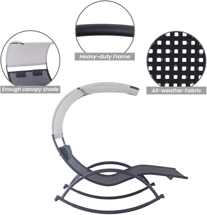 Crestlive Products Outdoor Double Chaise Lounge Chair Swing Rocking Portable Hammock Bed Loveseat with Sun Shade & Wheels for Patio, Yard, Pool (Black)