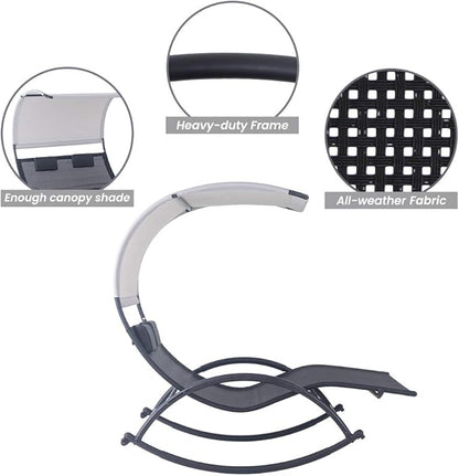 Crestlive Products Outdoor Double Chaise Lounge Chair Swing Rocking Portable Hammock Bed Loveseat with Sun Shade & Wheels for Patio, Yard, Pool (Black)