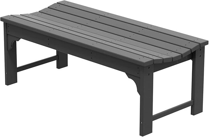WO Home Furniture Outdoor 46" Backless HDPE Adirondack Bench, Poly Lumber Seat for Patio, Backyard, Balcony, All Weather Resistant with UV Protection, Gray