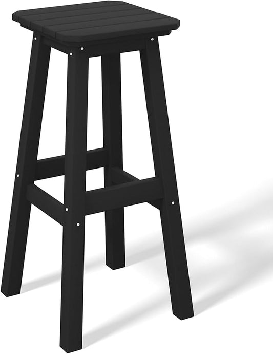 Costaelm 29" Height Outdoor Bar Stools, All-Weather Bar Stools, Adirondack Poly Patio Square Bar Stool for Patio, Deck, Kitchen Counter and Garden, Black