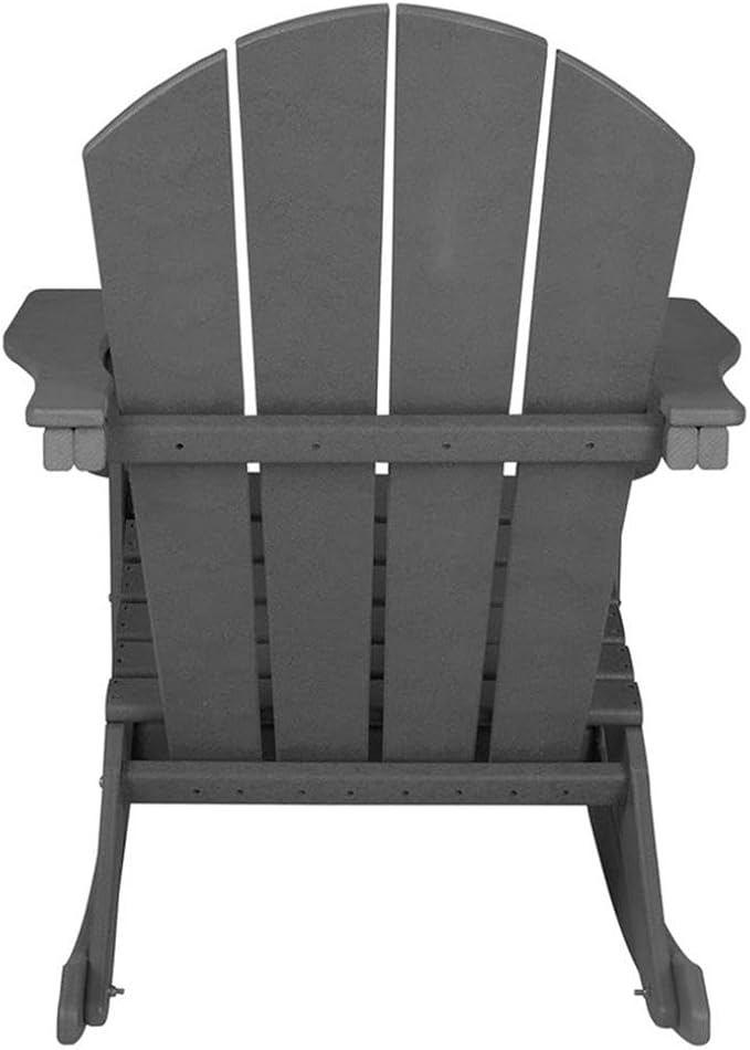 Costaelm Outdoor Adirondack Chair, All Weather Resistant Classic Balcony Chair and Fire Pit Chairs, Adirondack Plastic Outdoor Porch Furniture Rocking Chair High Back HDPE Poly Lumber, Gray