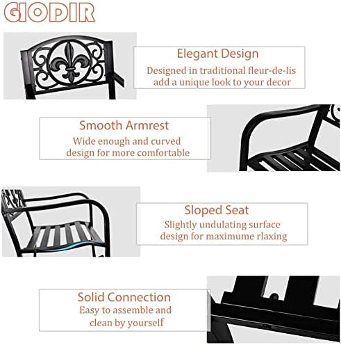 Outdoor Patio Rocking Chair, Metal Rocking seat for for Deck, Backyard or Garden w/Scroll Design (Black)