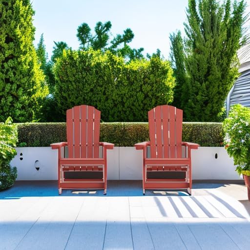 Flash Furniture Savannah Poly Resin Wood Adirondack Rocking Chair - All Weather Red Polystyrene - Stainless Steel Hardware - Set of 2