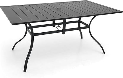 Rectangle Outdoor Patio Dining Table with Adjustable Umbrella Hole for 6 Person - 63" x 38" x 28"