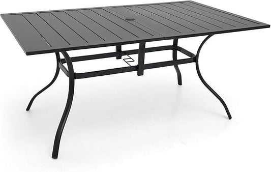 Rectangle Outdoor Patio Dining Table with Adjustable Umbrella Hole for 6 Person - 63" x 38" x 28"