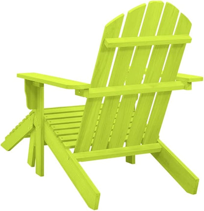 Green Adirondack Chair with Ottoman Solid Fir Wood Patio Lounge Chair Relaxing Outdoor Furniture for Garden Backyard Deck Porch