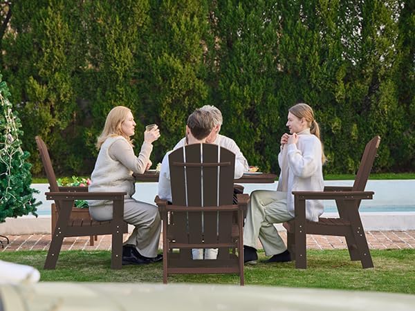 SERWALL Outdoor Adirondack Dining Chair Set of 2, All Weather HDPE Patio Chairs, Coffee
