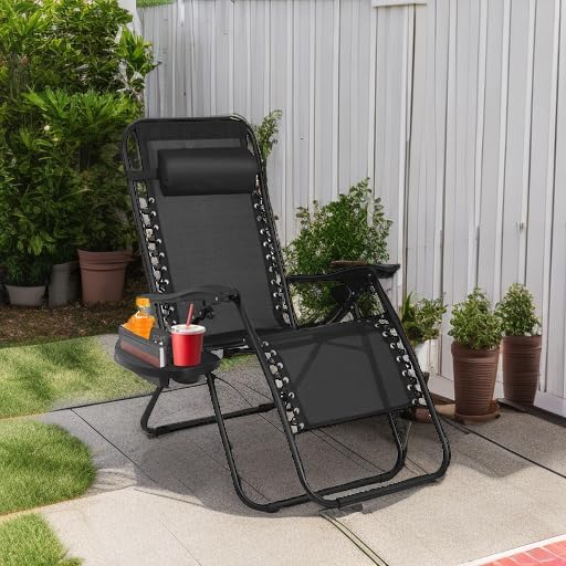 Zero Gravity Chair Patio Chairs Lounge Patio Chaise 1 Pack Adjustable Reliners for Pool Yard with Cup Holder (Black) - Photo 2