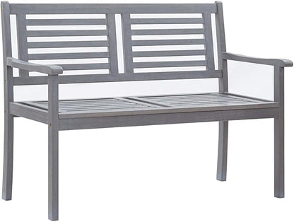 2-Seater Patio Bench, Outdoor loveseat Porch Seating Outdoor Bench Patio Furniture Suitable for Backyard Lawn Garden Pool Deck 47.2" Gray Solid Wood Eucalyptus
