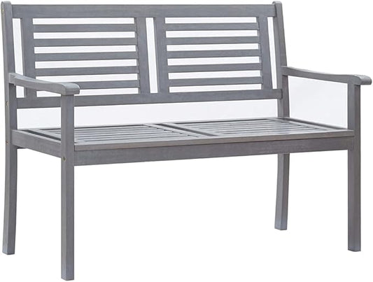2-Seater Patio Bench, Outdoor loveseat Porch Seating Outdoor Bench Patio Furniture Suitable for Backyard Lawn Garden Pool Deck 47.2" Gray Solid Wood Eucalyptus