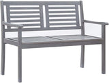2-Seater Patio Bench with Cushion 47.2" Gray Eucalyptus Wood Garden Bench Deck Bench Outdoor Bench Porch Bench for - Photo 1