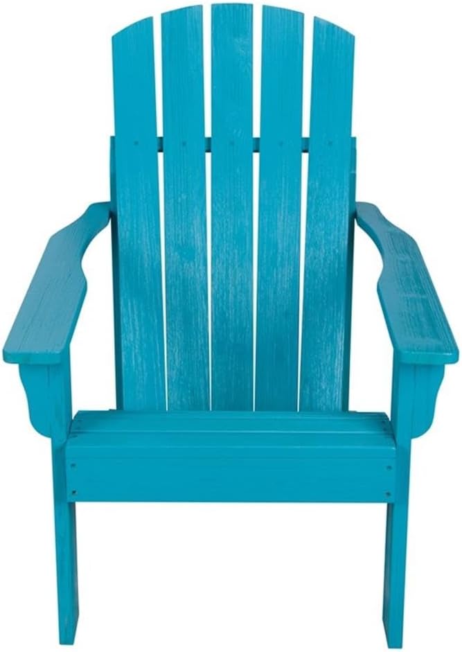 Pemberly Row Cedar Wood Patio Firepit Adirondack Chair, 36.25" H x 34.25" W x 26.75" D, Blue Finish, Moisture-Resistant Kiln-Dried Wood, Ergonomic Design with Wide Arms, Comfortable Outdoor Seating