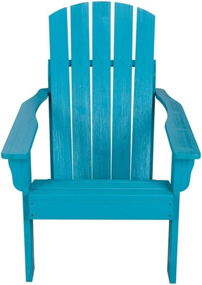 Pemberly Row Cedar Wood Patio Firepit Adirondack Chair, 36.25" H x 34.25" W x 26.75" D, Blue Finish, Moisture-Resistant Kiln-Dried Wood, Ergonomic Design with Wide Arms, Comfortable Outdoor Seating