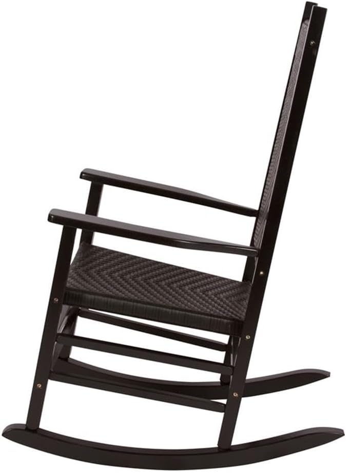 Pemberly Row Traditional Hardwood Patio Porch Rocker, Black Finish, 45.25" H x 27" W x 34" D, Durable Kiln-Dried Wood with Ergonomic Seat, High Back, Indoor/Outdoor Comfortable Seating