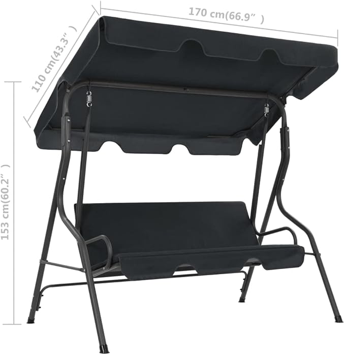 3-Person Garden Swing Bench, Outdoor Patio Porch Swing Chair with Adjustable Canopy, Durable Powder-Coated Steel Frame - Photo 6