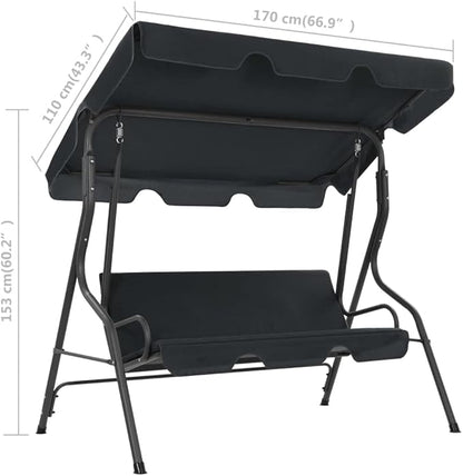 3-Person Garden Swing Bench, Outdoor Patio Porch Swing Chair with Adjustable Canopy, Durable Powder-Coated Steel Frame, Anthracite, 66.9x43.3x60.2 Inches