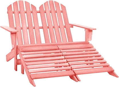 2-Seater Adirondack Chair & Ottoman Set Pink Outdoor Patio Furniture Fir Wood Relaxing Lounging Chair for Garden, Patio, Backyard, Lawn, Deck