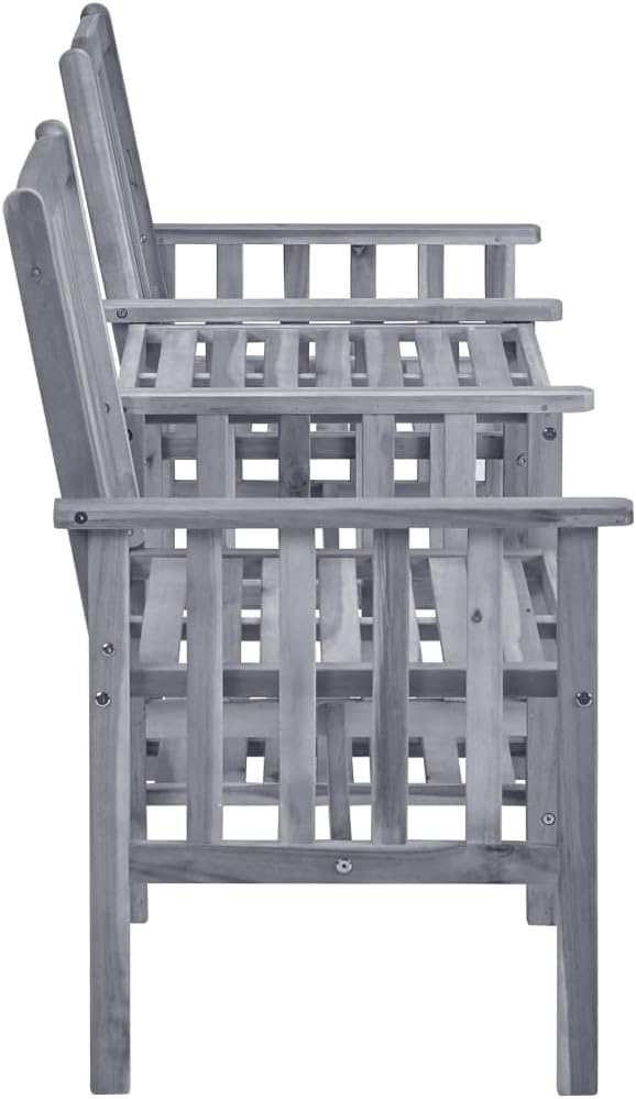 vidaXL Solid Acacia Wood Garden Patio Chairs with Tea Table and Beige Cushions - 62.6" L x 24" W x 36.2" H - Gray Finish - Photo 7