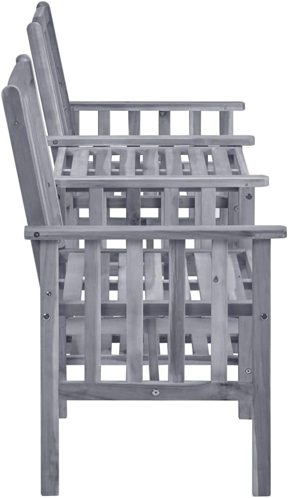 vidaXL Rustic Wooden Garden Chairs with Tea Table in Solid Acacia Wood - Farmhouse Outdoor Furniture Combo with Robust Structure and Gray Wash Finish, Ideal for Patio or Deck