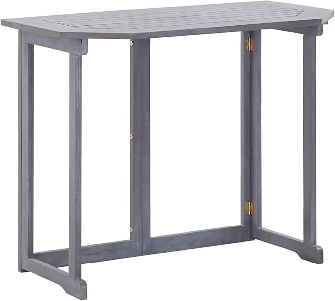 Balcony Table Grey Solid Acacia Wood Coffee Tables Outside Table for Picnic Backyard 35.4 x 19.7 x 29.1 in - Photo 1
