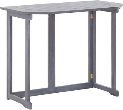 Balcony Table Grey Solid Acacia Wood Coffee Tables Outside Table for Picnic Backyard 35.4 x 19.7 x 29.1 in